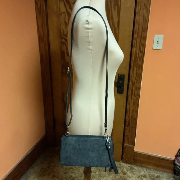 Joy Susan Black Vegan Leather Crossbody Purse with Wristlet Strap - Picture 6 of 11